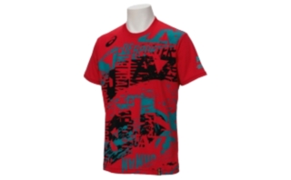 【ASICS/アシックス】 A77 Tシャツ ハイレッドxターコイズ メンズ アシックス